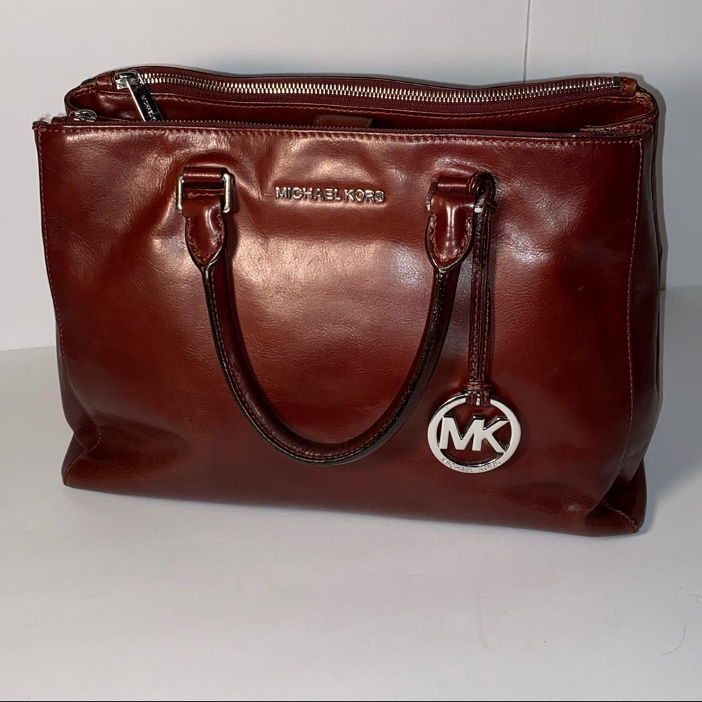 Michael Kors Kellen Satchel Leather Handbag Medium Merlot